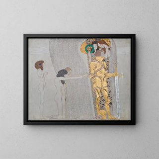 Beethoven Fresco: The Sufferings of Weak Humanity and the Well-Guarded Strong, Panel 3, Left Wall - Gustav Klimt — framed artwork on a wall