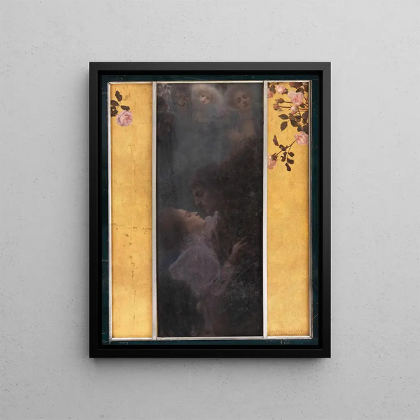 Love - Gustav Klimt — framed artwork on a wall