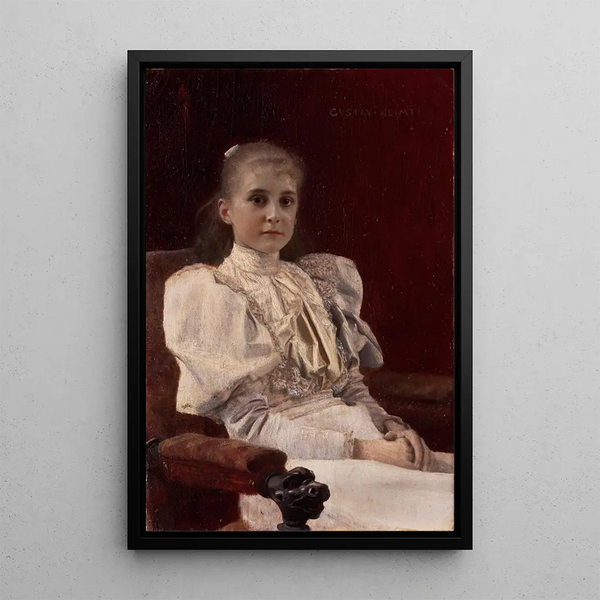 Young girl sitting - Gustav Klimt — framed artwork on a wall