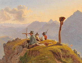 Hunters resting at the summit, scene in the Salzkammergut - Gustav Reinhold — artwork view
