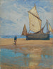 Sailboat at low tide on the beach - Gustav Schönleber — artwork view