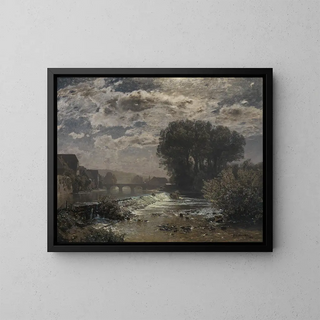 Night Moon Painting near Enzwehr near Besigheim - Gustav Schönleber — framed artwork on a wall