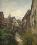 A part of the old town of Esslingen at the level of the city moats with the two towers of the church in the background - Gustav Schönleber — artwork view