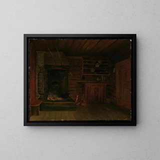 Cooking painting with fireplace - Gustav Wentzel — framed artwork on a wall