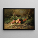 Peaches and a basket of grapes in a woodland setting - Gustave-Émile Couder — framed artwork on a wall