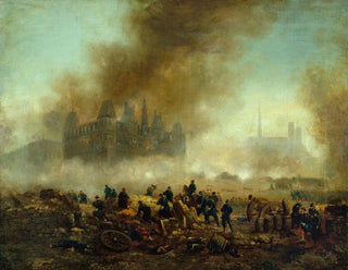 L'Hôtel de Ville incendié assailli par les troupes de Versailles - Gustave Boulanger — artwork view