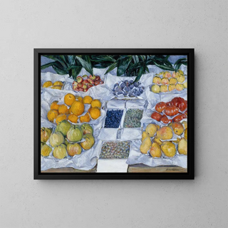 Fruit painting displayed on a stand - Gustave Caillebotte — framed artwork on a wall