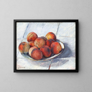 L'Assiette de pêches - Gustave Caillebotte — framed artwork on a wall