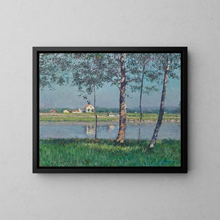 Rive de la Seine à Petit-Gennevilliers - Gustave Caillebotte — framed artwork on a wall