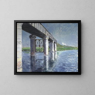 La Seine et le pont de chemin de fer à Argenteuil - Gustave Caillebotte — framed artwork on a wall