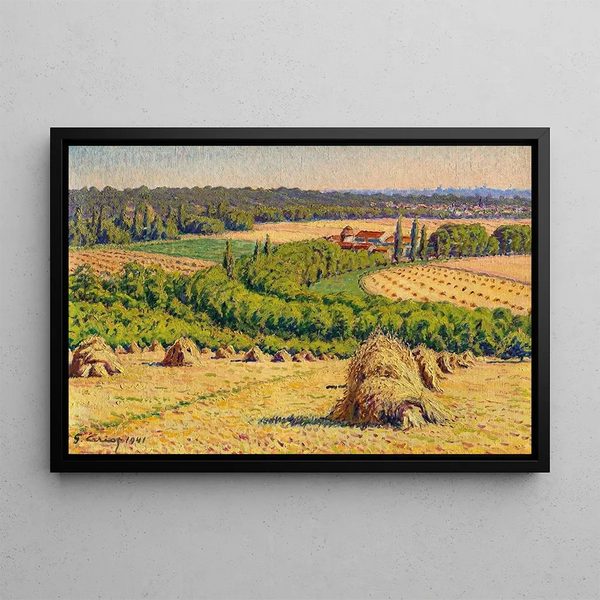 Haystacks - Gustave Cariot — framed artwork on a wall