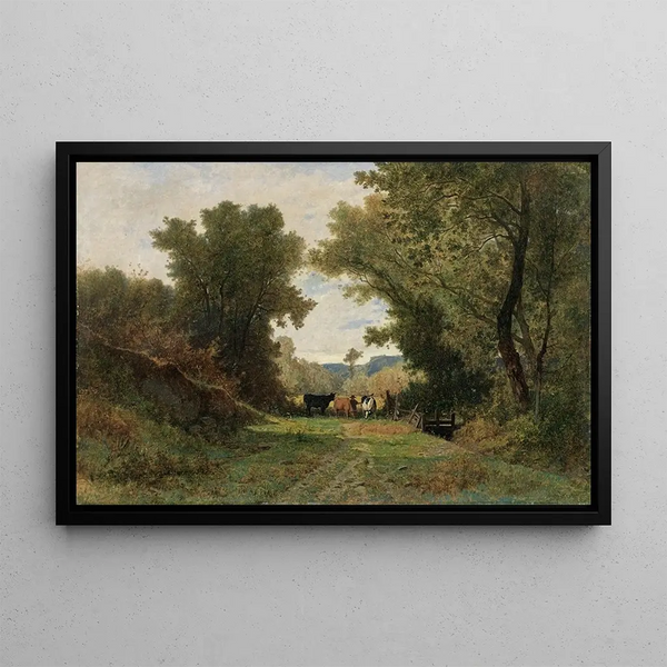 Landscape with Shepherd and Livestock - Gustave Castan — framed artwork on a wall