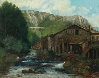 a mill in a rocky landscape - Gustave Courbet — artwork view