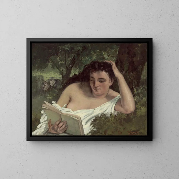 A young woman reading - Gustave Courbet — framed artwork on a wall