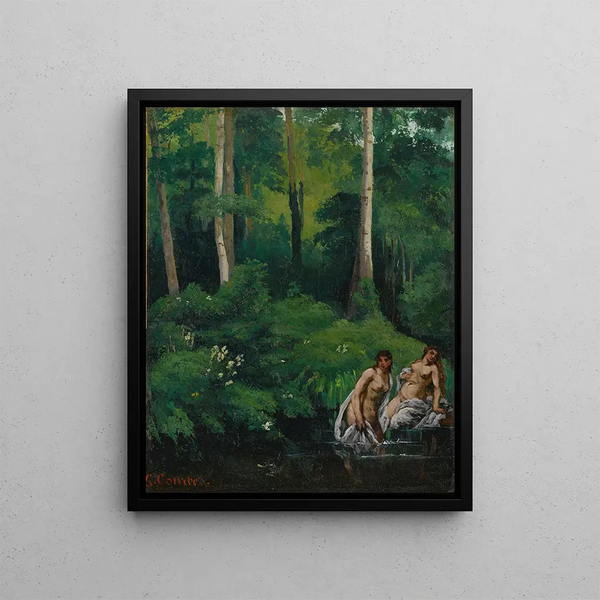 Bathers in the Forest - Gustave Courbet — framed artwork on a wall