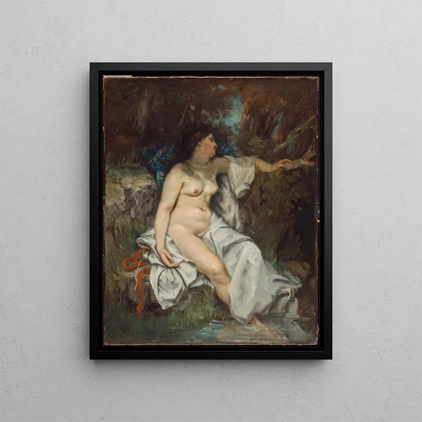 Bathing Dormant Near a Stream - Gustave Courbet — framed artwork on a wall