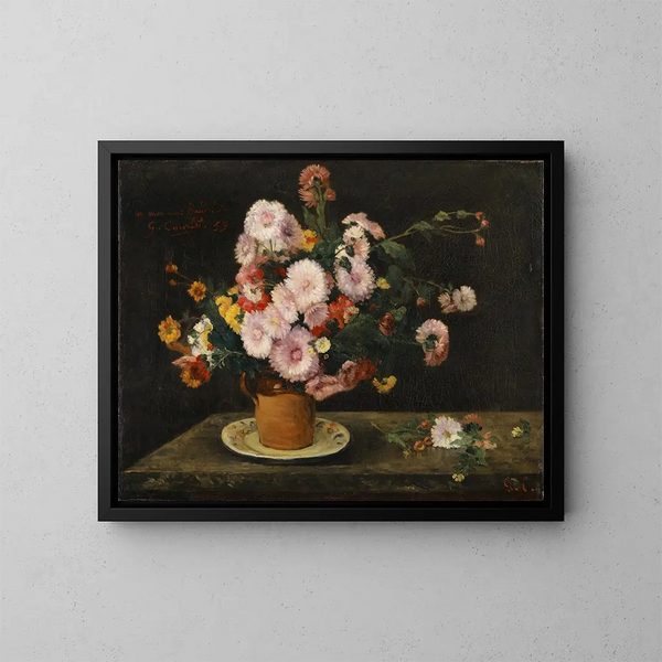 Bouquet of Asters - Gustave Courbet — framed artwork on a wall