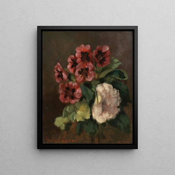 Bouquet of Flowers - Gustave Courbet — framed artwork on a wall