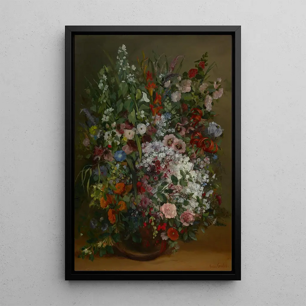 Bouquet de fleurs dans un vase - Gustave Courbet — framed artwork on a wall