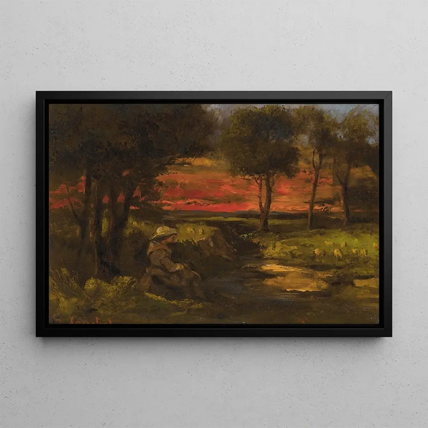 Breton Weaving Woman - Gustave Courbet — framed artwork on a wall