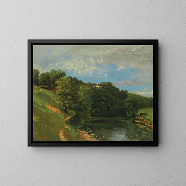 Château au bord de la rivière - Gustave Courbet — framed artwork on a wall