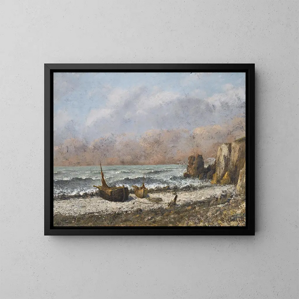 Deux bateaux sur la plage - Gustave Courbet — framed artwork on a wall