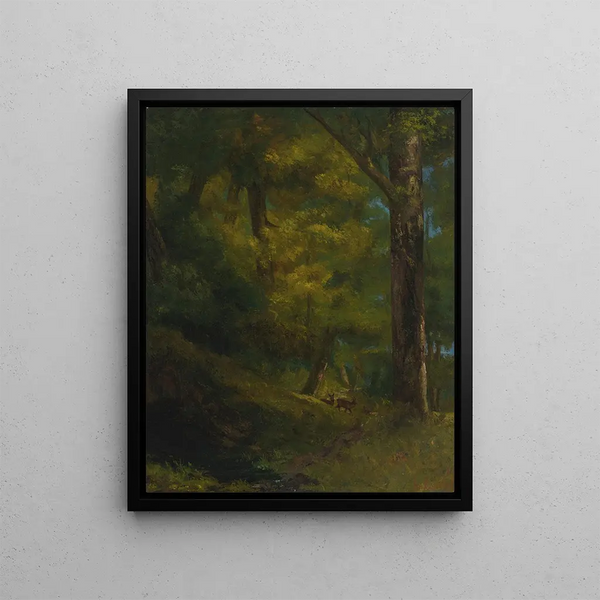 Two deer in the forest - Gustave Courbet — framed artwork on a wall