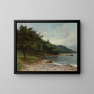The Lake Geneva Shore - Gustave Courbet — framed artwork on a wall