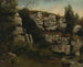 Landscape with rocky cliffs and a waterfall - Gustave Courbet — artwork view