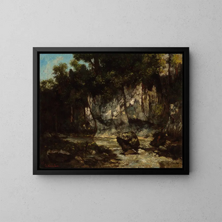 Landscape painting with a deer - Gustave Courbet — framed artwork on a wall
