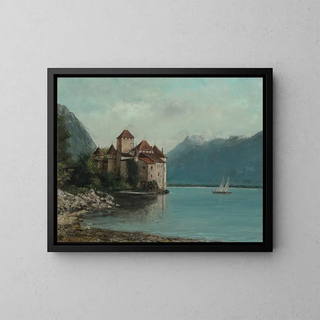 The Château of Chillon, Lake Geneva - Gustave Courbet — framed artwork on a wall