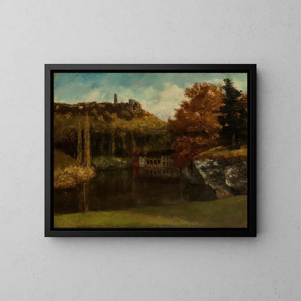 The Washhouse, view and ruins of the Château de Sceaux-en-Vallée - Gustave Courbet — framed artwork on a wall