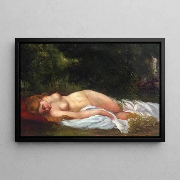 Nude reclining painting - Gustave Courbet — framed artwork on a wall