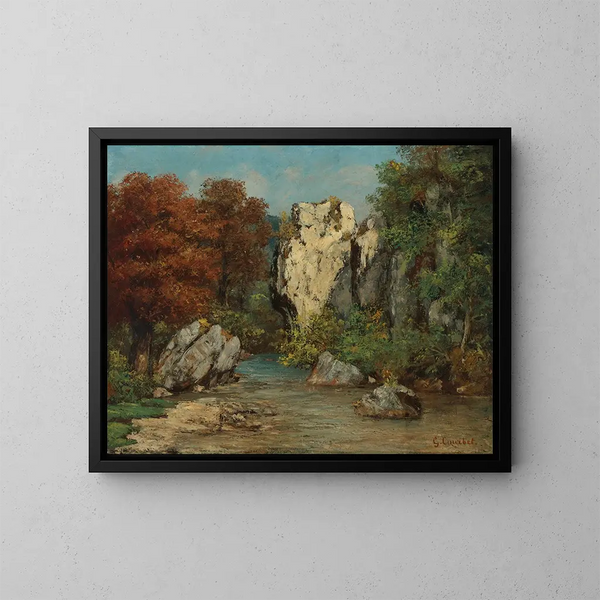 Landscape with Stream and Rock - Gustave Courbet — framed artwork on a wall