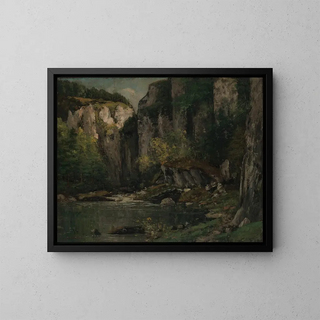 River and Rocks - Gustave Courbet — framed artwork on a wall