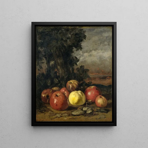 Still life with apples - Gustave Courbet — framed artwork on a wall