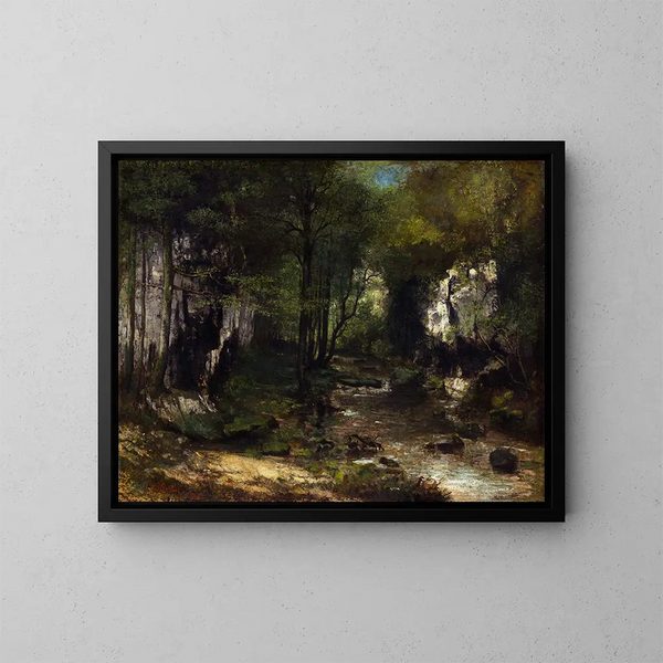 The Black Well Stream, Loue Valley - Gustave Courbet — framed artwork on a wall