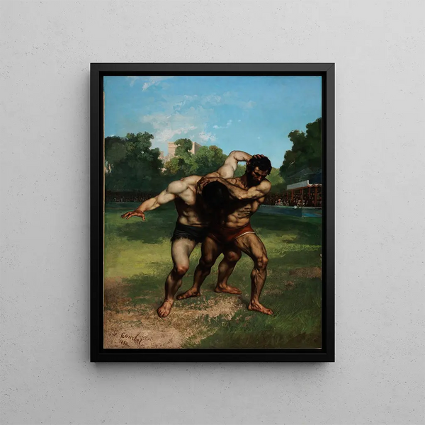 Les Lutteurs - Gustave Courbet — framed artwork on a wall