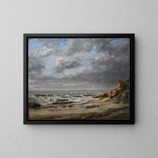 View of a Rough Sea Near a Cliff - Gustave Courbet — framed artwork on a wall