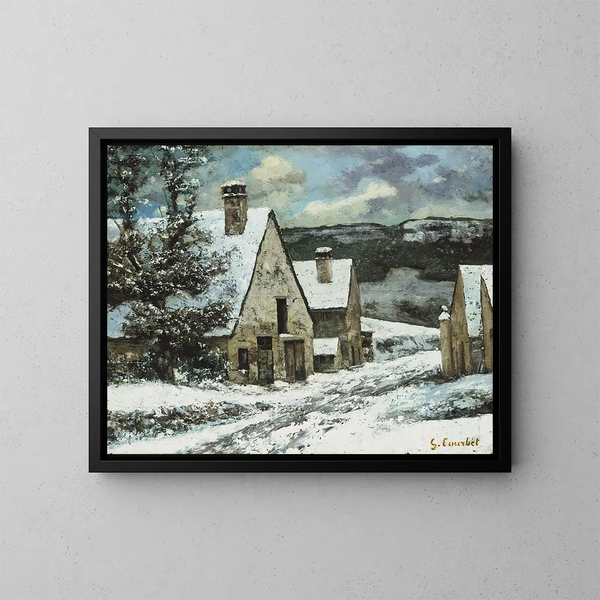 Village edge in winter - Gustave Courbet — framed artwork on a wall