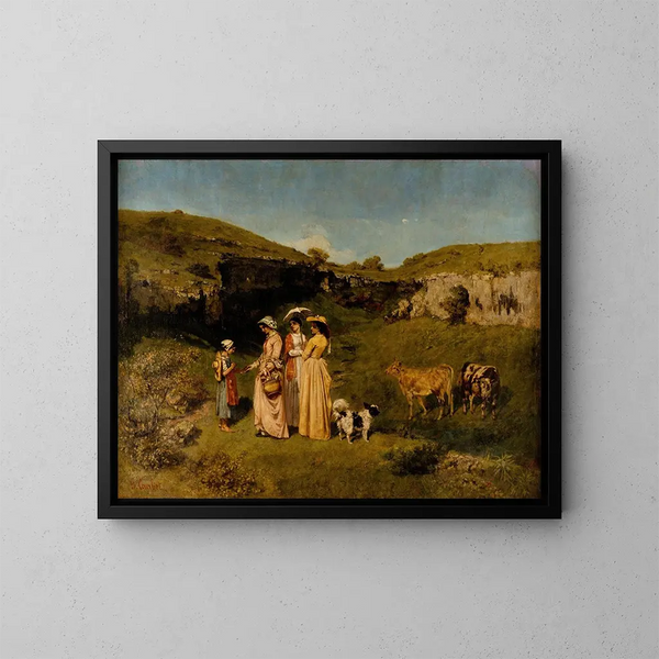 Young Girls of the Village - Gustave Courbet — framed artwork on a wall