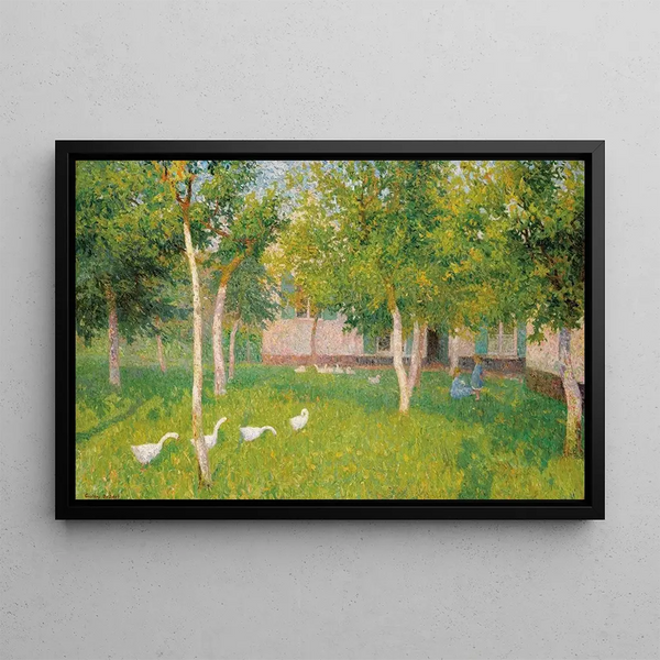 Geese in a Garden with Two Children - Gustave De Smet — framed artwork on a wall