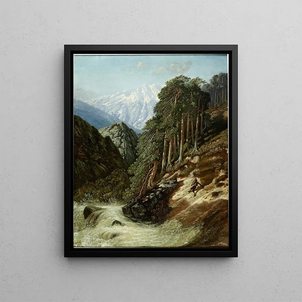 Alpine landscape with Beck - Gustave Doré — framed artwork on a wall