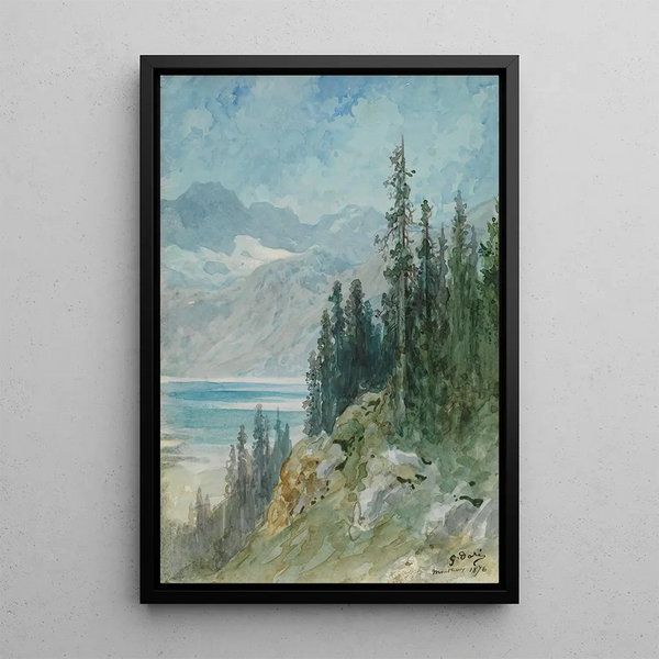 View of Lake Geneva near Montreux - Gustave Doré — framed artwork on a wall