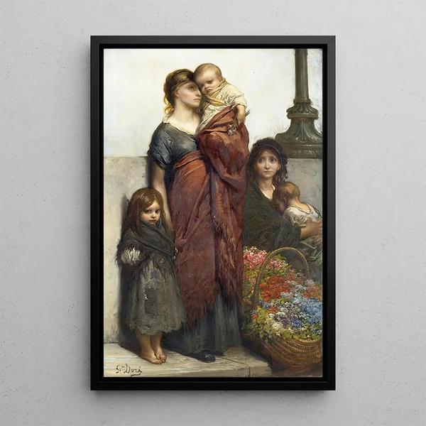 Flower Girls in London - Gustave Doré — framed artwork on a wall