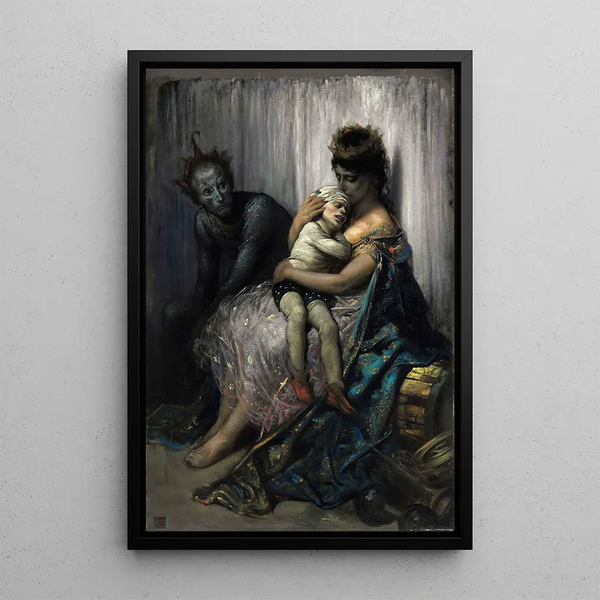 La famille du saltimbanque l'enfant blessé - Gustave Doré — framed artwork on a wall