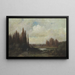 Landscape painting with a rider near a pond - Gustave Doré — framed artwork on a wall