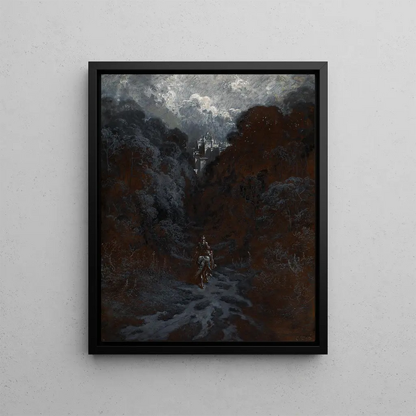 Sir Lancelot approaching Astolat Castle - Gustave Doré — framed artwork on a wall
