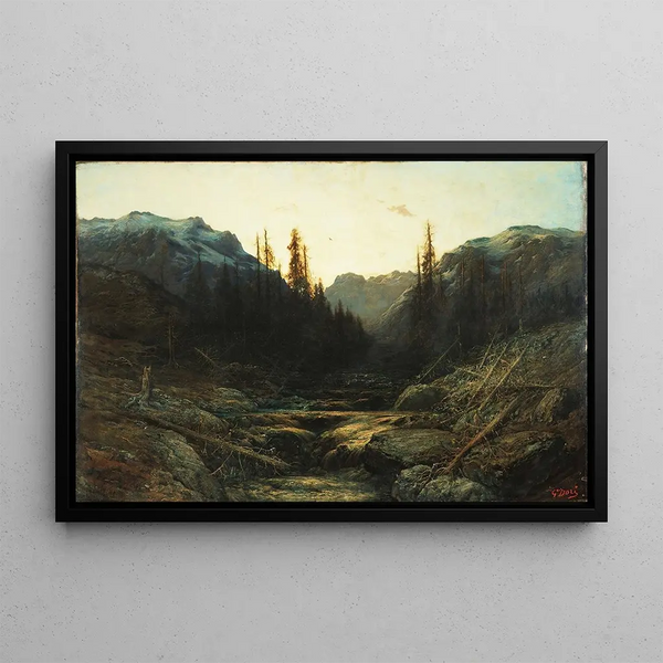 Stream in the Mountains at Dusk - Gustave Doré — framed artwork on a wall