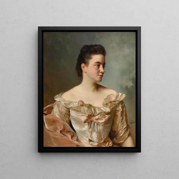 A portrait of a lady in pink - Gustave Jean Jacquet — framed artwork on a wall